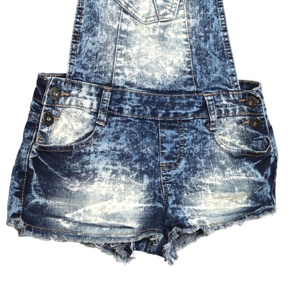 U2B Denim Dungarees Shorts Overalls Cut-Offs Acid Wash Blue White Summer Pockets - Picture 3 of 9